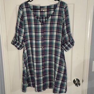 entro Teal & Purple Plaid Midi Dress w/ Pockets